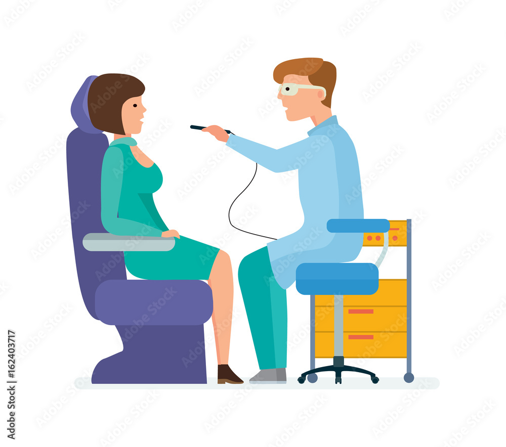 Doctor is dentist, receives patient in office, with special equipment. Doctor is dentist, receives patient in office, with special equipment.