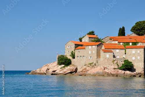 A view of the Sveti Stefan island on a summer day, Montenegro