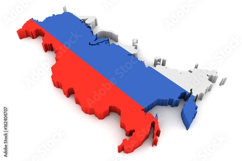 3D Karte von Russland mit Flagge vor weißem Hintergrund
