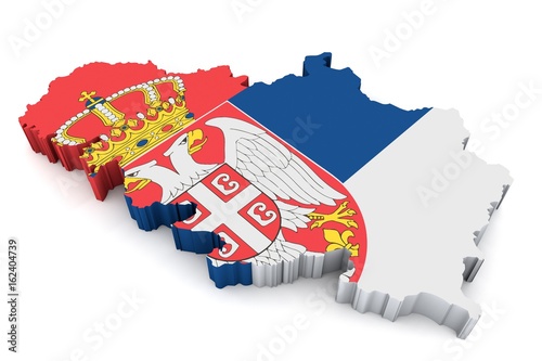 3D Karte von Serbien mit Flagge vor weißem Hintergrund