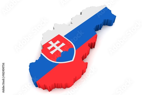 3D Karte von Slowakei mit Flagge vor weißem Hintergrund