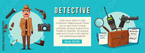 Funny detective character. Cartoon vector illustration