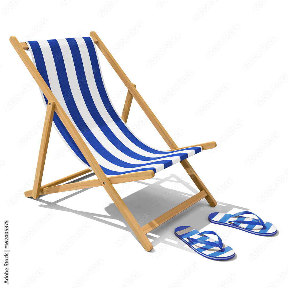 Blue and white striped deck chair with flip flops Stock Illustration ...
