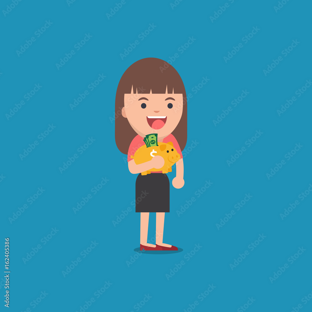 business woman with golden piggy bank, Pension business woman with golden piggy bank, Pension