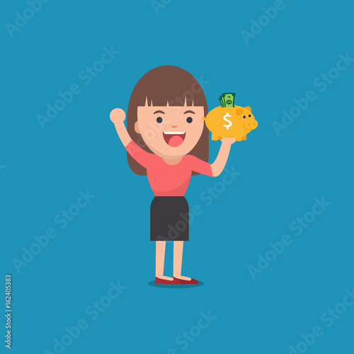 business woman with golden piggy bank, Pension