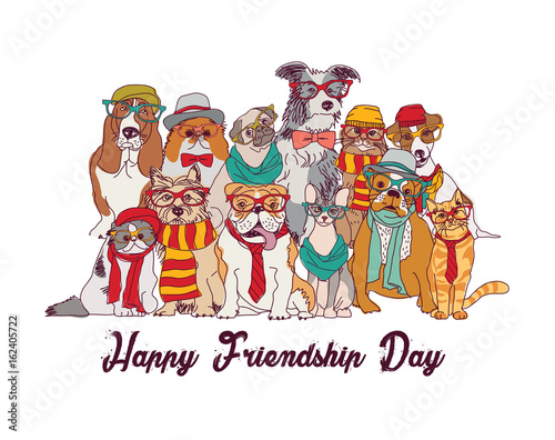 Photography Friendship day cats and dogs isolate group white.