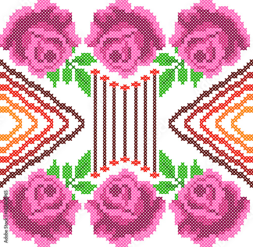 Cross Stitch Embroidery Rose Floral design for seamless pattern texture