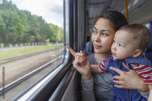 Mother and her son have a journey by train