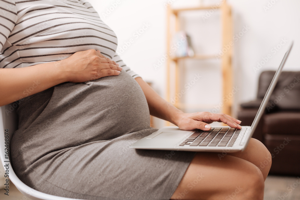 Naklejka premium Pregnant woman working on the laptop