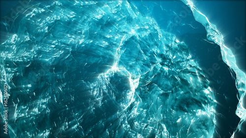 Abstract water form. 3d illustration with blue blur background. Ocean water motion.