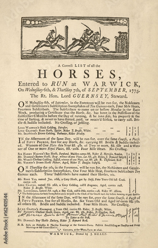 Warwick Racing Bill. Date: 1775