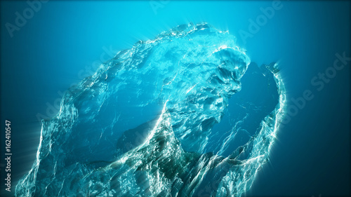 Abstract water form. 3d illustration with blue blur background. Ocean water motion.