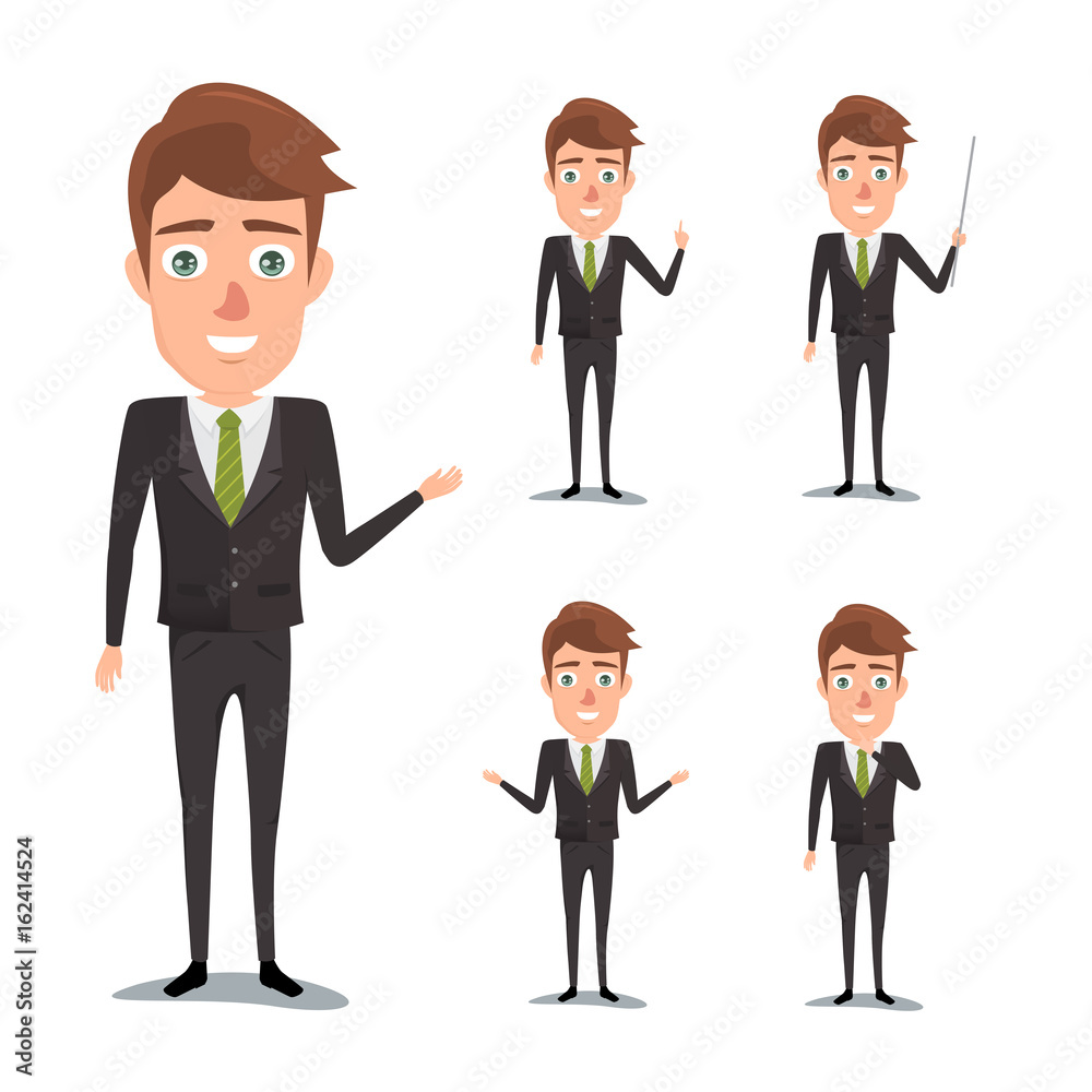 Business man in suit with different pose character. Illustration vector of cartoon design. Business man in suit with different pose character. Illustration vector of cartoon design.