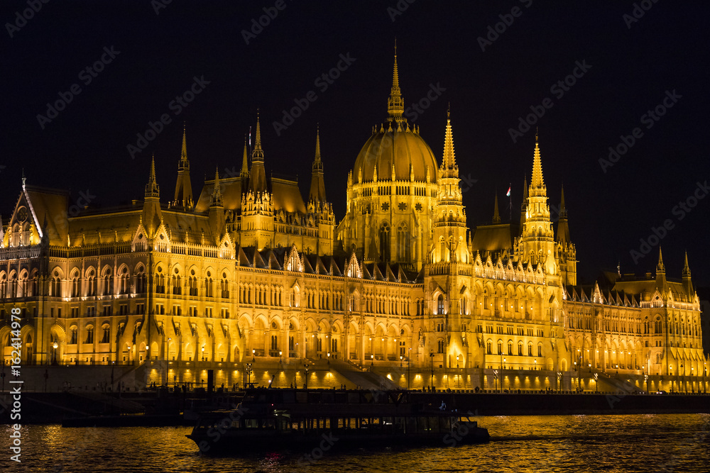 Parliament of Hungary in the night capital of the country Budapest 