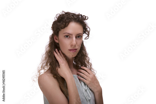 portrait of odd woman on white background photo