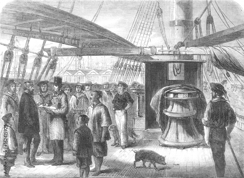 Taking the census on board ship 1861. Date: 1861