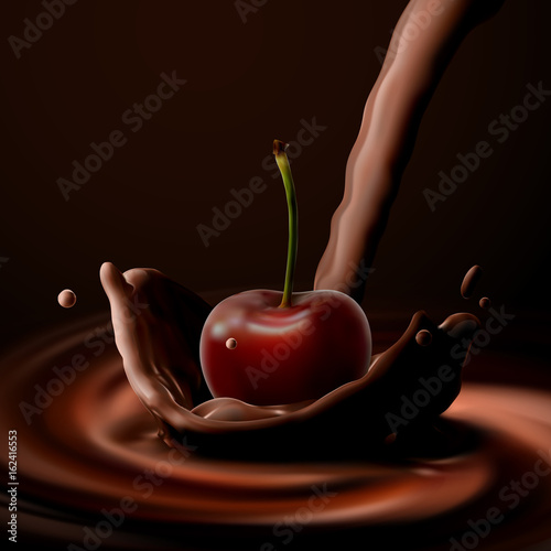 Cherry falling in the chocolate