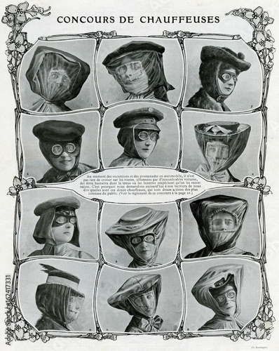 Lady motorists headwear 1906. Date: 1906