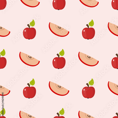 Apple background vector illustration textile red fruits slice seamless pattern.
