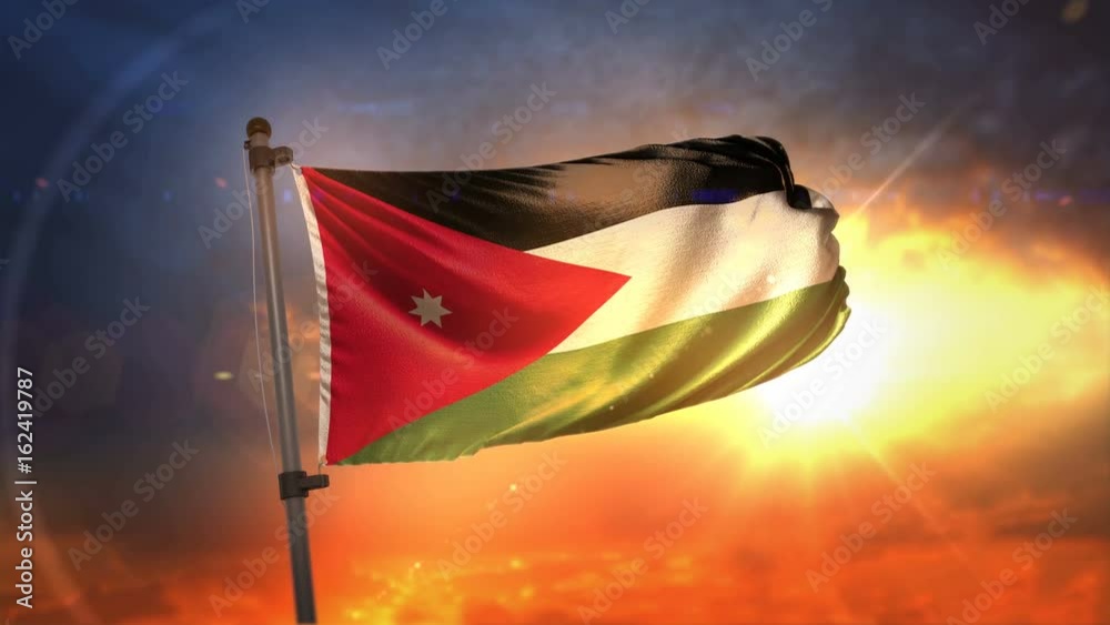 Jordan Flag Backlit At Beautiful Sunrise Loop Slow Motion 4K
