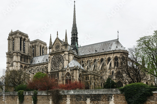 Notre Dame de Paris in cloudy day. Landmarks of Paris. France