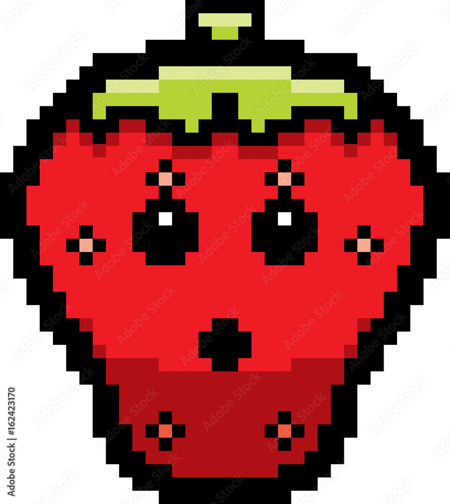Surprised 8-Bit Cartoon Strawberry Surprised 8-Bit Cartoon Strawberry