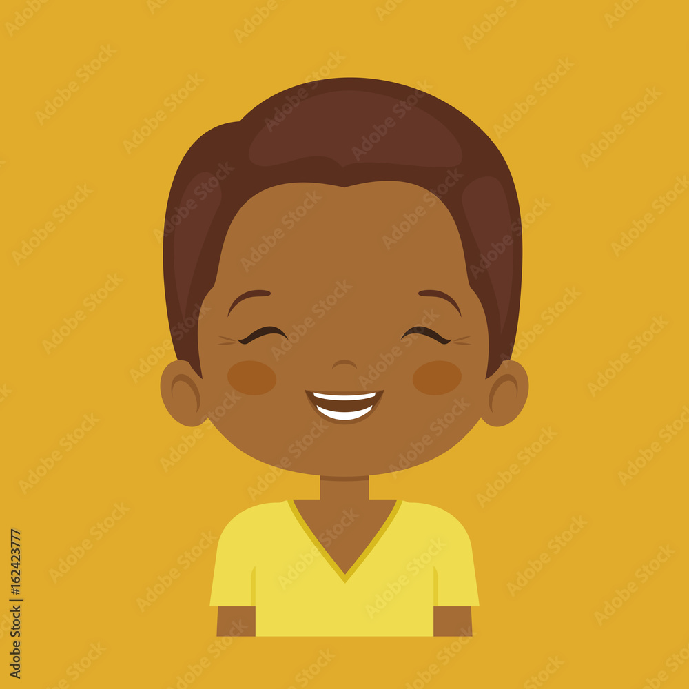 Dark skin little boy laughing facial expression