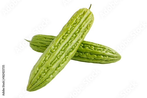 Fresh green bitter cucumber or chinese bitter melon isolated on white background