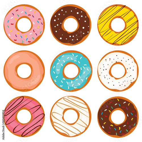 Slika na platnu Illustration of various colorful sweet doughnut collection