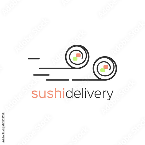  Icon delivery for sushi bar, restaurant of Asian cuisine. Vector linear illustration of rolls.