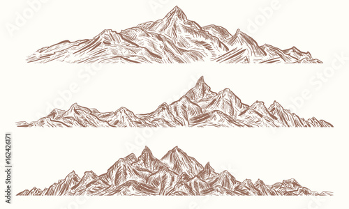 Mountains hand drawn sketch. Mountain peaks hand drawn vector