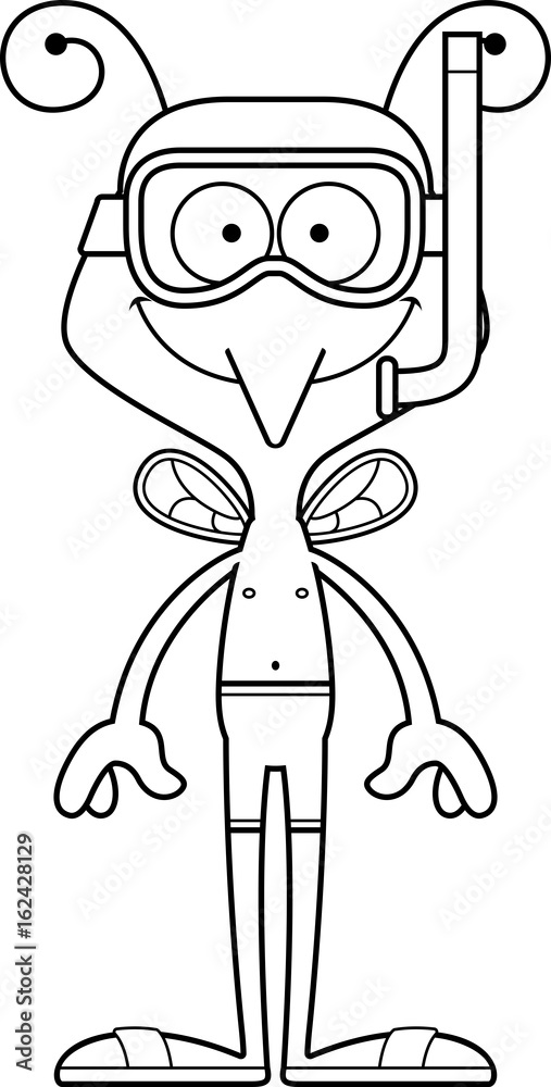 Naklejka premium Cartoon Smiling Snorkeler Mosquito