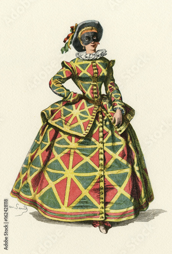 Fotografie Harlequin - Female 1862. Date: 17th century