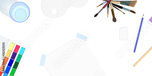 Illustration of workplace of painter, designer