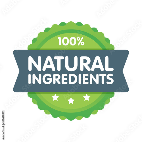 Modern green eco badge. 100 percent natural ingredients label. Sticker vector illustration