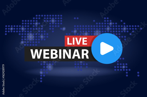 Free webinar play online button in blue dark world map background vector illustration