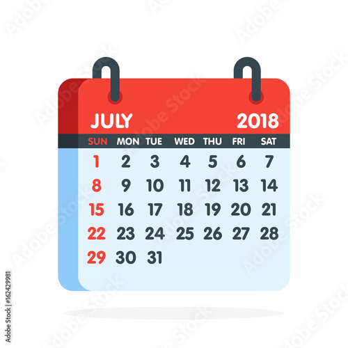 Calendar for 2018 year. Full month of July icon. Vector illustration