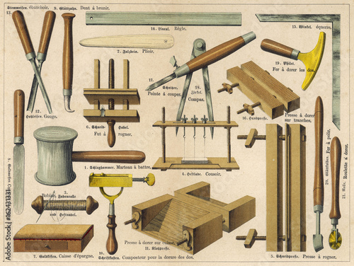 Photography Bookbinding tools 1875. Date: 1875