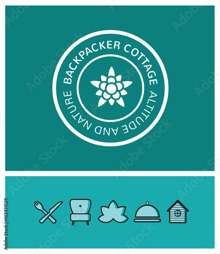 logo, identité, randonnée, trekking, edelweiss, backpacker cottage, refuge, montagne, hôtel, chambre d'hôte