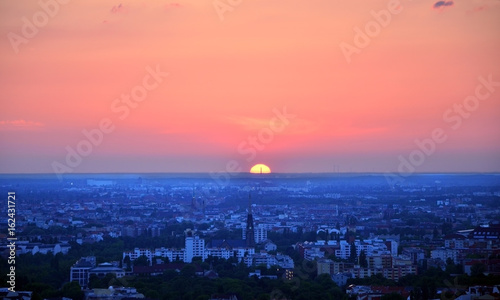 Cityscape of Berlin at sunset, aerial view