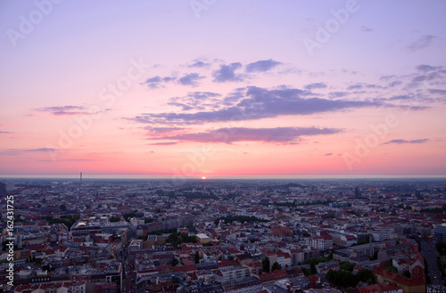 Cityscape of Berlin at sunset, aerial view