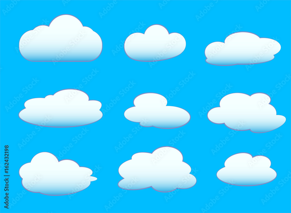 Set of clouds on blue background