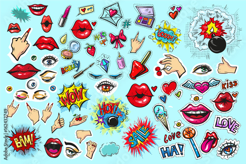Collection set of fashion patch badges pop art modern style
