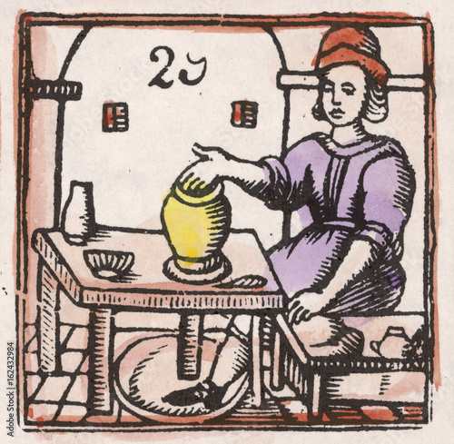 17th century Potter - Woodcut. Date: 17th century photo