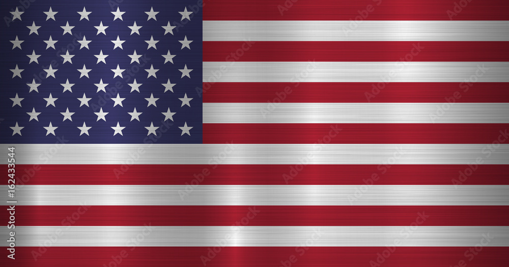 Fototapeta premium Metal USA, United States of America flag with official proportions and colors, polished, brushed texture, chrome, silver, steel for backgrounds, wallpapers, design, web, print. Vector illustration.