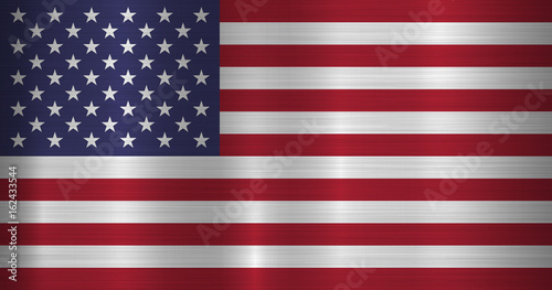 Metal USA, United States of America flag with official proportions and colors, polished, brushed texture, chrome, silver, steel for backgrounds, wallpapers, design, web, print. Vector illustration.
