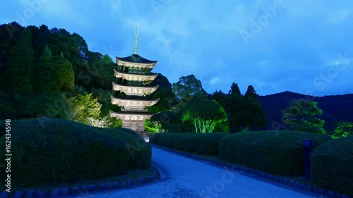 Time lapse of Rurikoji Temple Pagoda under sunset photo