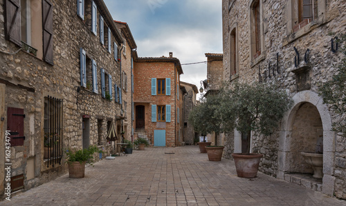 Canvas-taulu Narrow cobbled street with flowers in the old village Tourrettes-sur-Loup , France