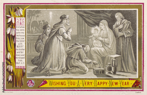 Canvas Print Christmas nativity scene with the three wise men