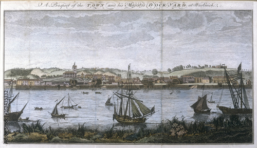 Woolwich Dockyard and the River Thames. Date: circa 1770 photo